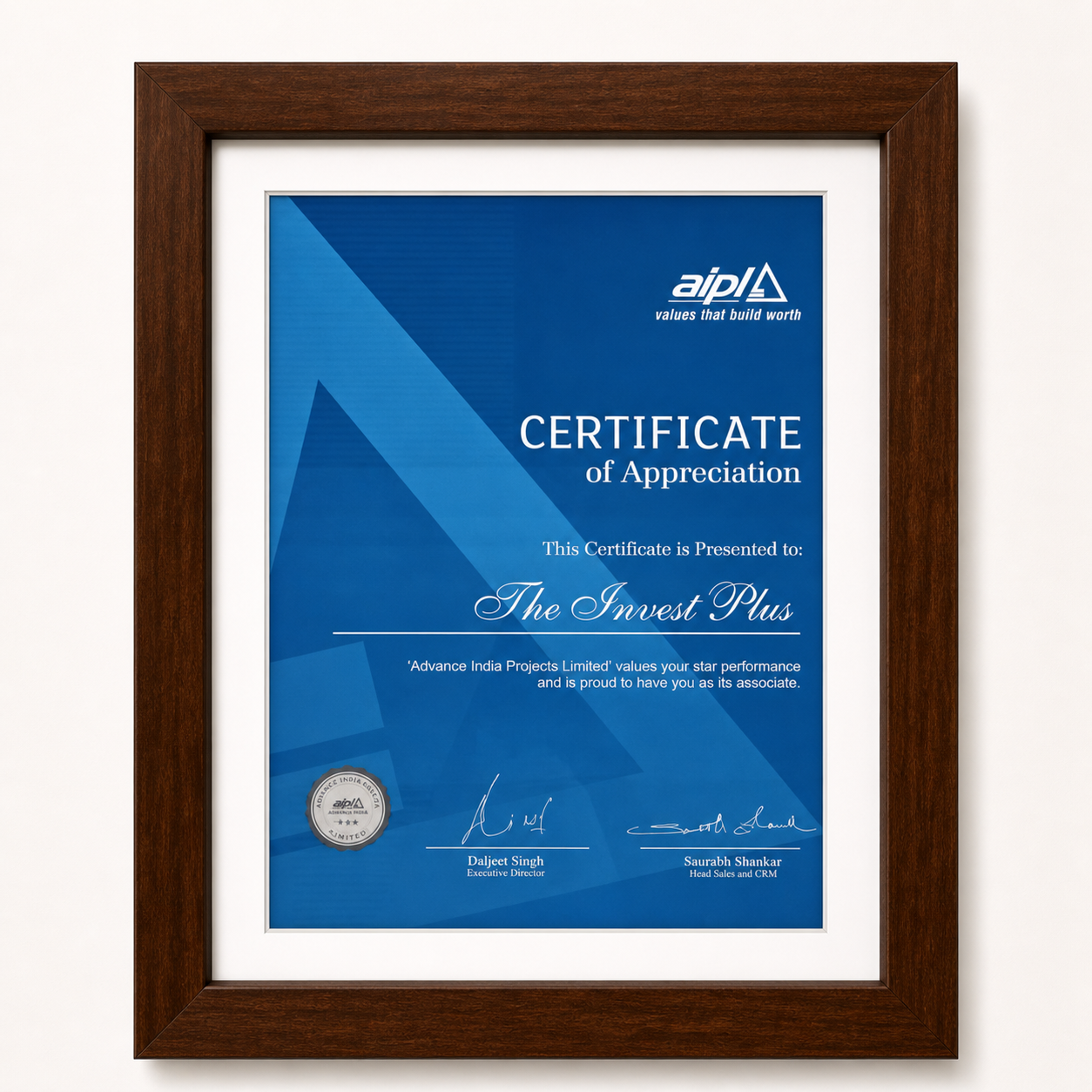 Certificate - The Invest Plus -07 Aipl Certificate - The Invest Plus