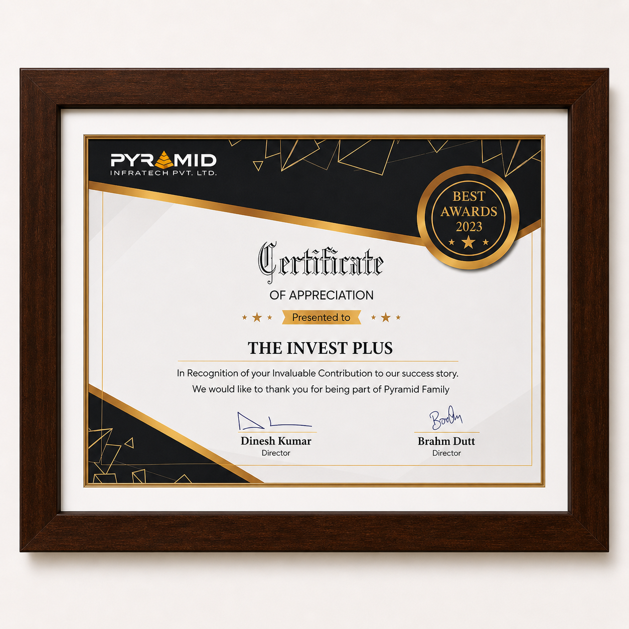 Certificate - The Invest Plus -04 Pyramid Certificate